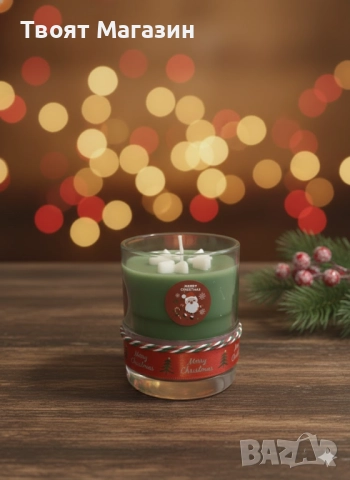 Ръчно излята соева свещ в стъклена чаша с нежна флорална декорация – Идеален коледен подарък, снимка 2 - Арт сувенири - 52641906