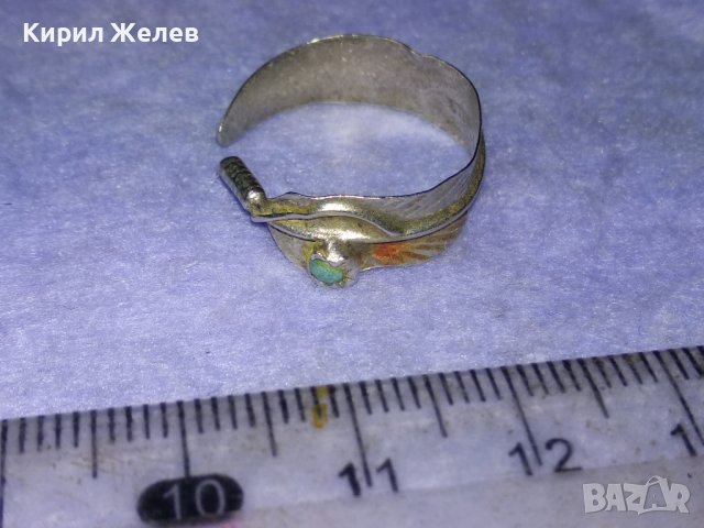 СТАРИННА ЛИСТОВИДНА АРТ НУВО СРЕБЪРНА ОБЕЦА STERLING D АНГЛИЯ РЪЧНА РАБОТА с НАТУРАЛЕН ТЮРКОАЗ 40322, снимка 3 - Антикварни и старинни предмети - 42793719