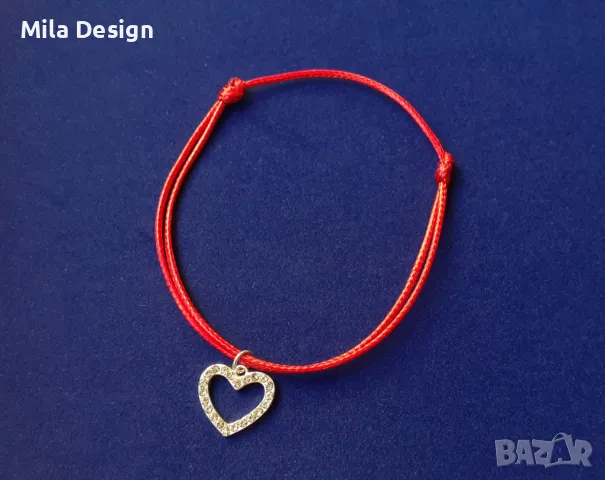 Гривна червен конец със сребро, снимка 2 - Гривни - 39532407