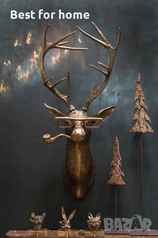 Елен с очила- стенна декорация от SIR REGINALD DEER WALL ART, снимка 2 - Статуетки - 38892090
