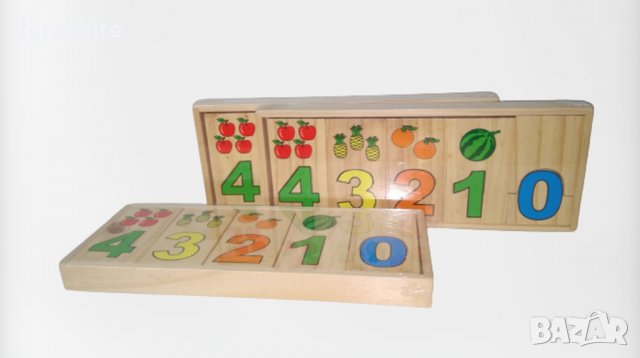 Големи дървени числа с плодове пъзел в кутия за най малките