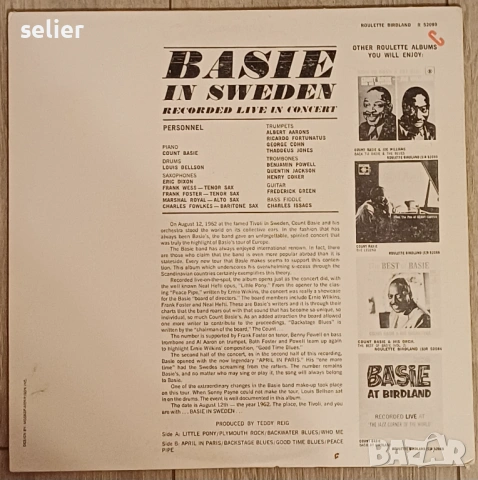Count Basie & His Orchestra Featuring Louis Bellson ‎– Basie In Sweden Издание 🇺🇸 USA 1963г - Първ, снимка 2 - Грамофонни плочи - 54058870
