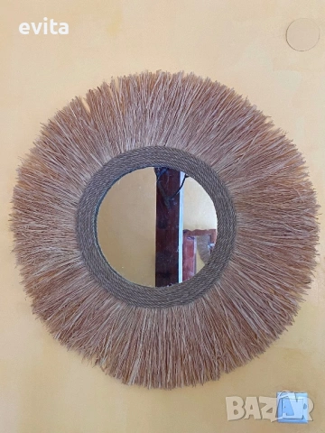 🌿Дизайнерско огледало от рафия – ръчно изработен бохо акцент за уютен и модерен дом, снимка 6 - Огледала - 53881746