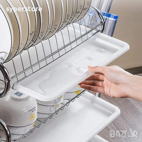 🧼 Сушилник за съдове – 2-етажен с отцедник Digital One SP01118, Поставка за прибори и чаши, Устойчи, снимка 6 - Аксесоари за кухня - 50990095