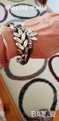 Гривна кожа, сребро и камъни UNOde50 житен клас, снимка 4 - Гривни - 30481343