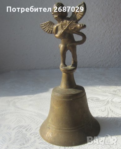 Камбани: Жаба камбана, Ангел цигулар Стара бронзова камбана камбанка звънец звънче хлопка , снимка 6 - Статуетки - 32157339