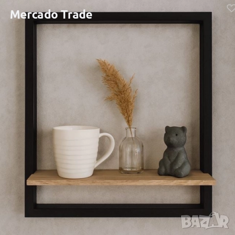Декоративен рафт с черна рамка Mercado Trade, Дърво 