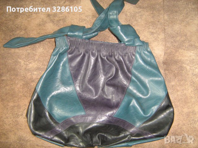 дамска чанта от естествена кожа-зелено и черно, снимка 1 - Чанти - 36685360