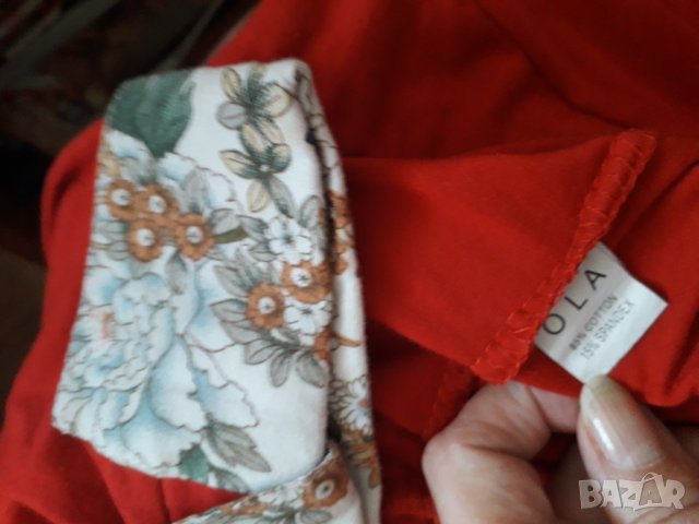 Дамска памучна червена блуза с платка, снимка 6 - Блузи с дълъг ръкав и пуловери - 30105675