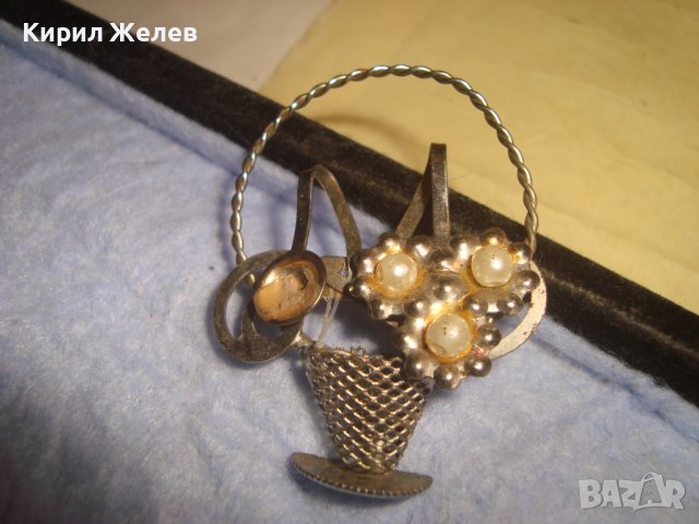 СТАРА ПОСРЕБРЕНА РЕТРО - ВИНТИДЖ БРОШКА - КОШНИЧКА 14490, снимка 3 - Антикварни и старинни предмети - 37685822