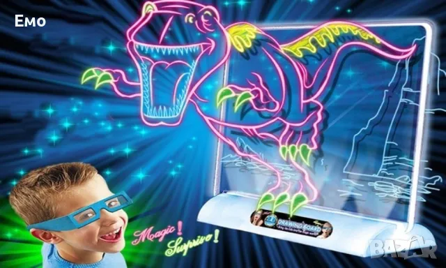 Магическа, светеща 3D дъска за рисуване с цветни маркери, снимка 4 - Рисуване и оцветяване - 48819444