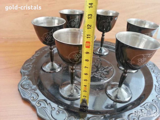  Метални чаши с поднос месинг бронз , снимка 4 - Антикварни и старинни предмети - 29292727