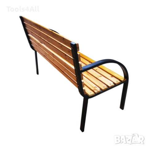 Градинска Пейка с Метални Крака и Дърво – 125 х 60 х 85 см, до 220 кг, снимка 4 - Градински мебели, декорация  - 50837476