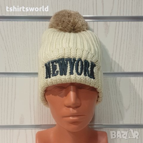 Нова зимна шапка Ню Йорк с помпон/пух, снимка 7 - Шапки - 35463004