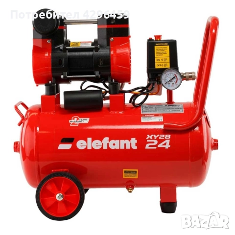 Компресор за въздух, Безмаслен, 24л, 8 bar, 1.2 к.с., Elefant XY2824, снимка 4 - Компресори - 48625793