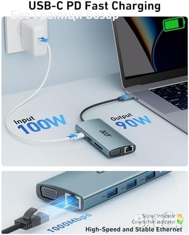 Нов 9 в 1 USB C Хъб с PD Зареждане, HDMI 4K, Ethernet Адаптер Докинг, снимка 2 - Мрежови адаптери - 44395442