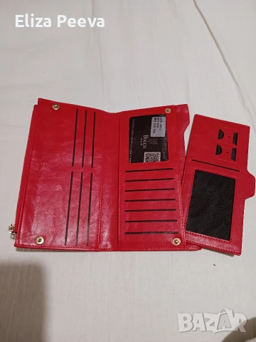 червен дамски портфейл от естествена кожа, снимка 2 - Портфейли, портмонета - 53141940