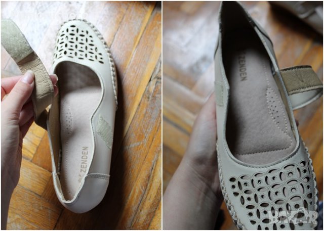 Чисто нови кожени обувки в бежаво, снимка 3 - Дамски ежедневни обувки - 30876566