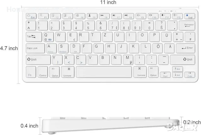 Bluetooth клавиатура немска,безжична ултратънка,съвместима с iOS/Android/Windows системи, снимка 2 - Клавиатури и мишки - 50335855