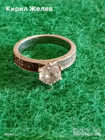 Елегантен сребърен пръстен с ювелирно инкрустирани цирконий ръчна изработка 34513, снимка 2 - Пръстени - 52719254