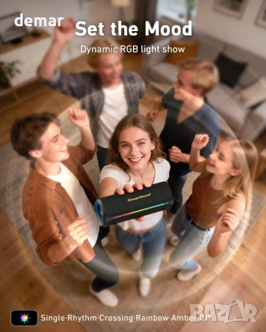 Bluetooth високоговорител с дълбок бас, преносим водоустойчив, RGB светлини, 25W RMS, TWS, снимка 5 - Bluetooth тонколони - 54106580