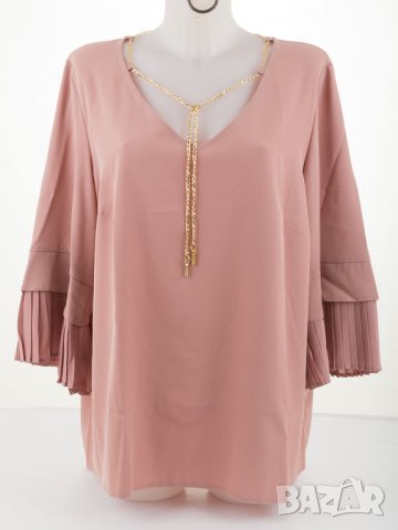 Елегантна дамска блуза в розово с верижка марка La Aurora, снимка 2 - Блузи с дълъг ръкав и пуловери - 31939461