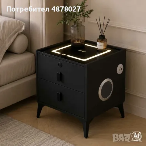 Черно смарт нощно шкафче с пръстов отпечатък, снимка 11 - Шкафове - 56167491