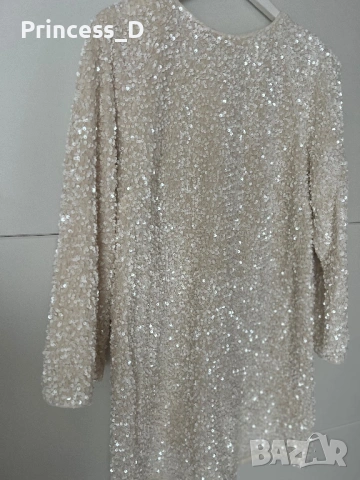 Рокля с пайети в екрю, снимка 4 - Рокли - 53326055