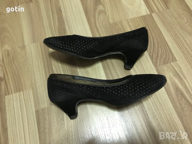 2 бр Черни Дамски обувки Естествена кожа - велур, лицева кожа , снимка 5 - Дамски обувки на ток - 28626014