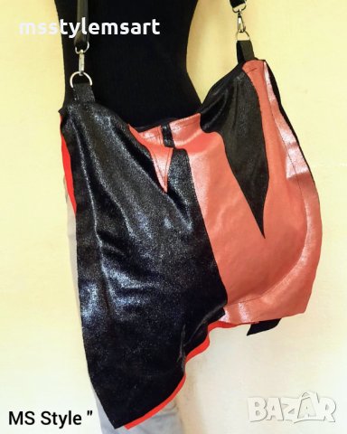 #Асиметрична #дамска #чанта от #естествена #кожа + #подарък! Ръчна изработка!, снимка 3 - Чанти - 33690464