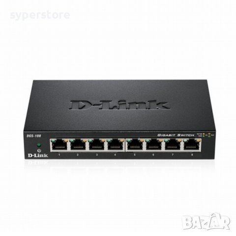 Суич D-Link DGS-108 8-портов 10/100/1000Mbps Gigabit Metal Housing Desktop комутатор