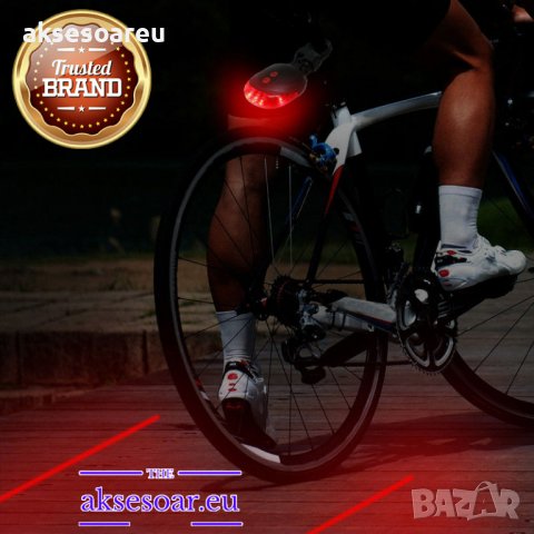  2 Лазерен +5 LED заден стоп за колело велосипед Предупреждение с Мигаща светлина на лампата за Безо, снимка 4 - Аксесоари за велосипеди - 38396806