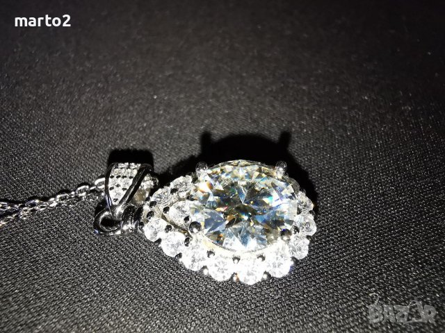Сребърнo Колие 925 с Централен камък Мойсанит - 5 Карата и Цирконии, снимка 13 - Колиета, медальони, синджири - 39090132