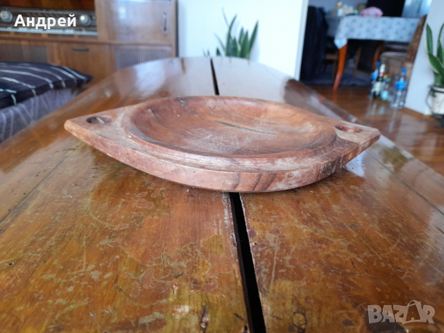 Стара дървена чиния за стена, снимка 2 - Други ценни предмети - 44572874
