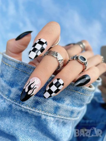 Комплект Разкошни Press-on Изкуствени Нокти 24 броя Арт Готик / Пънк КОД nail83, снимка 1 - Продукти за маникюр - 39462703