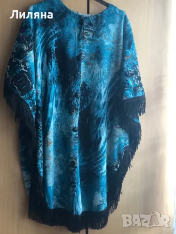 Красиво тюркоазено пончо, снимка 2 - Жилетки - 48558847