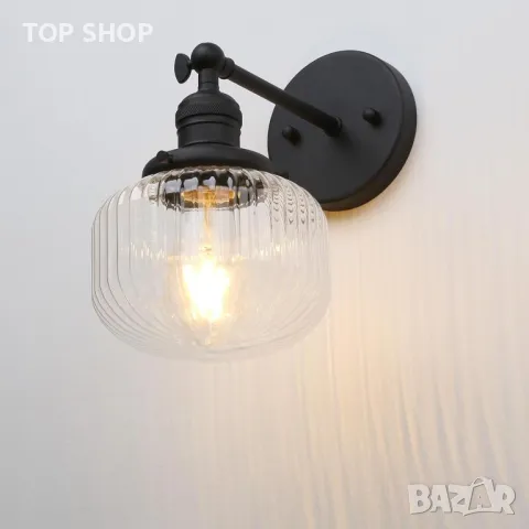 JIMUBEAM индустриална ретро стенна лампа стъклен абажур с прозрачни райета, снимка 5 - Лампи за стена - 49731234