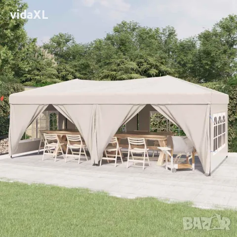 vidaXL Сгъваема парти палатка със странични стени, кремава, 3x6 м, снимка 2 - Палатки - 56148326