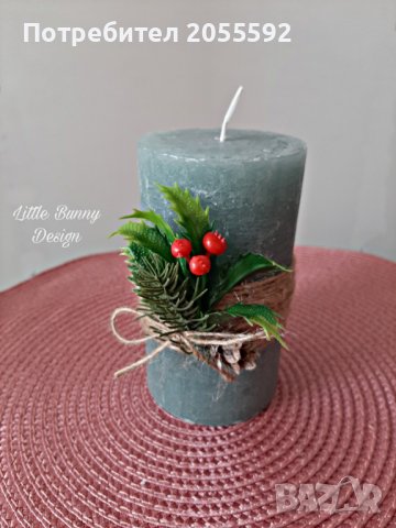 Декорирана коледна зелена свещ, снимка 2 - Коледни подаръци - 38595151