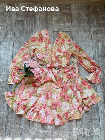 Нова разкошна елегантна рокля флорален принт цветя рязана в талията , снимка 12 - Рокли - 49380226