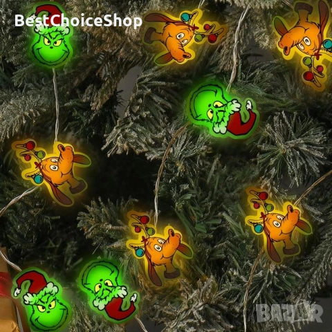 20 LED вътрешни весели светлини, 2м, Гринч и еленчета, снимка 4 - Лед осветление - 53913235