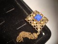 ПРЕКРАСЕН СТАРИНЕН ФИЛИГРАНЕН ПОЗЛАТЕН БРОНЗОВ Ар НУВО ПЕНДАНТ със СКЪПОЦЕНЕН КАМЪК ЛАЗУРИТ 4951, снимка 17