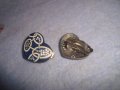 СТАРИ ПОСРЕБРЕНИ СЪРЦЕВИДНИ с ФАСЕТИРАНИ ЦИРКОНЧЕТА МЕДНИ ЕМАЙЛИРАНИ ВИНТИДЖ ОБЕЦИ 28347, снимка 5