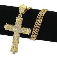 Хип - Хоп кръст / Hip Hop Cross - Бижу - Gold, снимка 4 - Колиета, медальони, синджири - 37529568