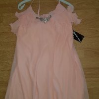 Нова рокля цвят пудра с брошка , снимка 6 - Рокли - 33889876