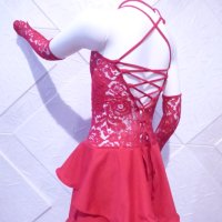 Детска рокля за спортни танци в червен цвят с дантела и гол гръб, снимка 4 - Детски рокли и поли - 42804872