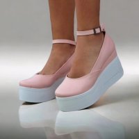 Обувки на платформа - розова кожа с бяло ходило - 125K, снимка 1 - Дамски ежедневни обувки - 35256703