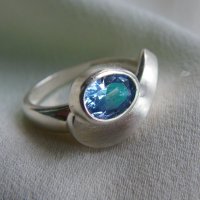 Сребърен пръстен с натурален цейлонски сапфир, снимка 5 - Пръстени - 40322892