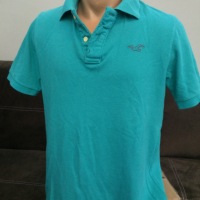 Мъжко поло къс ръкав Hollister by Abecrombie & Fitch Turquoise S Small, снимка 2 - Тениски - 36550263