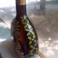 Ръчно рисувана гояма стъклена бутилка бъклица павур, снимка 3 - Антикварни и старинни предмети - 37218445